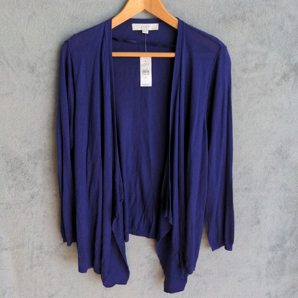 NWT Loft Open Cardigan Size XL Purple Rayon Silk Blend Lightweight Lagenlook